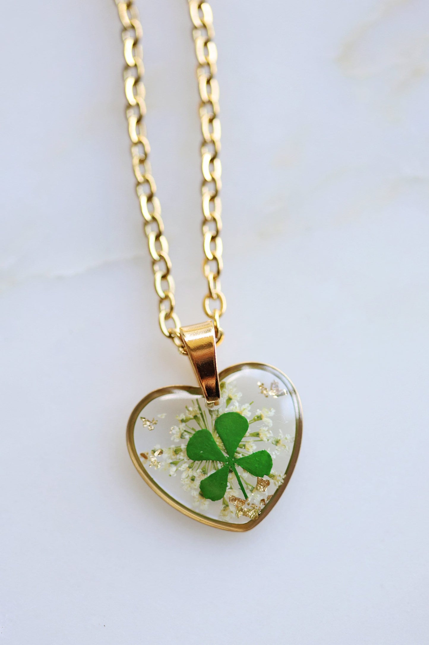 4 clover leaf bracelet | necklace dried and pressed botanic flower jewelry on resin pendant